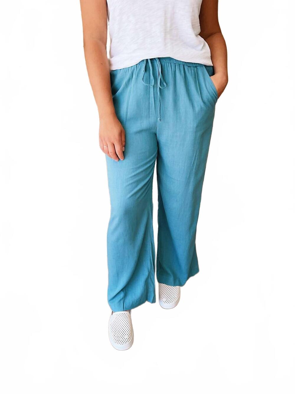 NEW ZENANA sherryl linen pants in light blue
